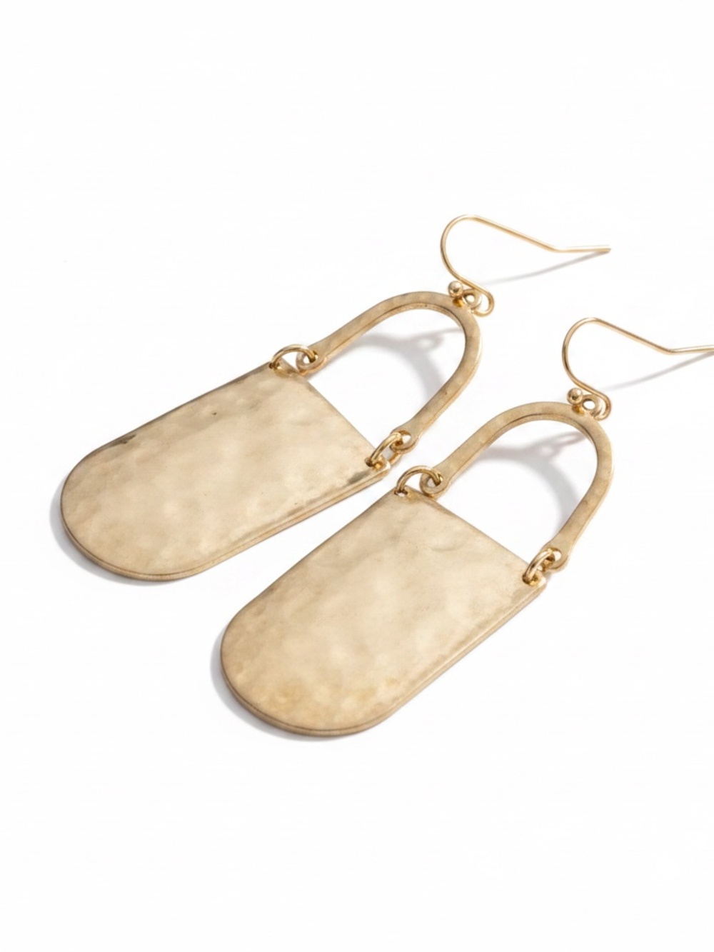 Womens‎ Gold Tone Hammered Metal Drop Earrings - Picture 2 of 3